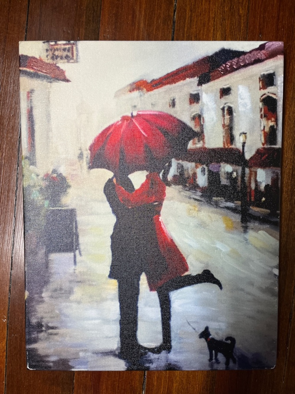 Vintage Couple with Umbrella and Dog Canvas Print
